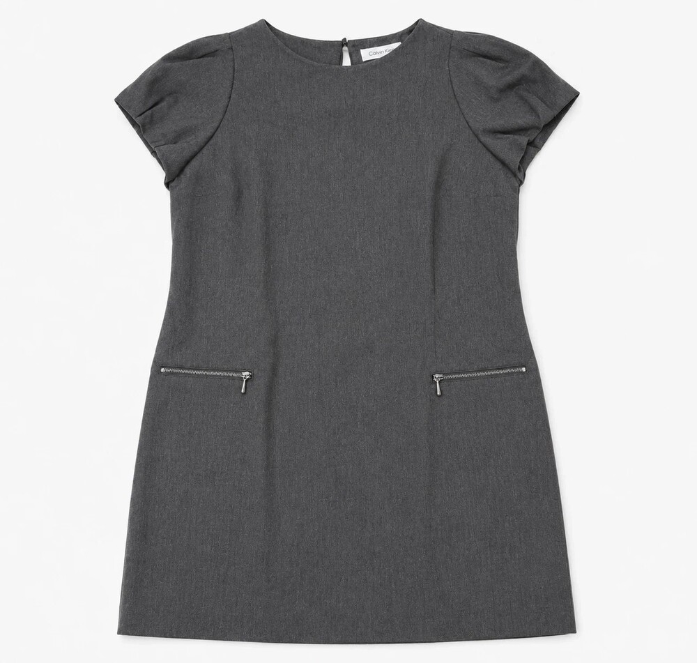 Zara Basic Gray Puff Sleeve Sheath Dress Women’s XL Zip Pocket Career Office
